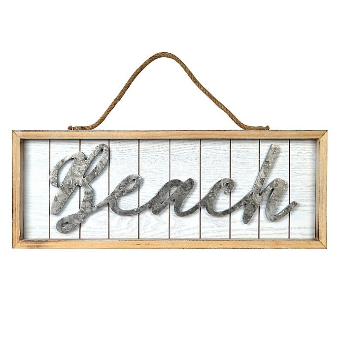 slide 1 of 5, Prinz Beach Wood Sign - White, 8 in x 22 in