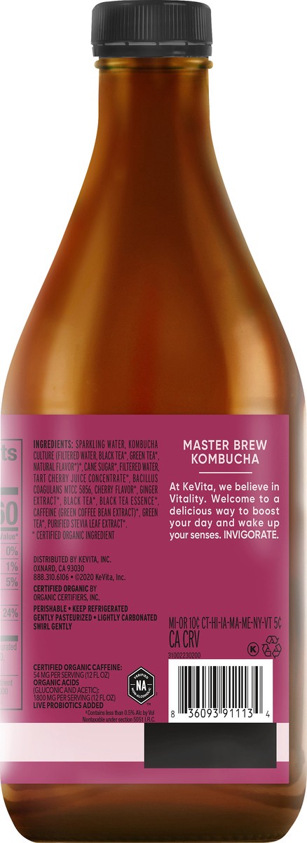 slide 2 of 11, KeVita Master Brew Tart Cherry Kombucha - 40 oz, 40 oz