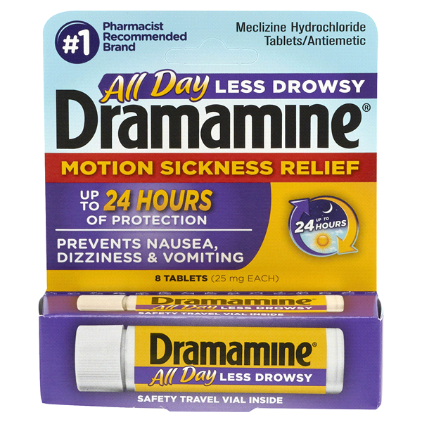 slide 1 of 1, Dramamine Motion Sickness Protection, Less Drowsy Formula, 25 mg, 8 ct