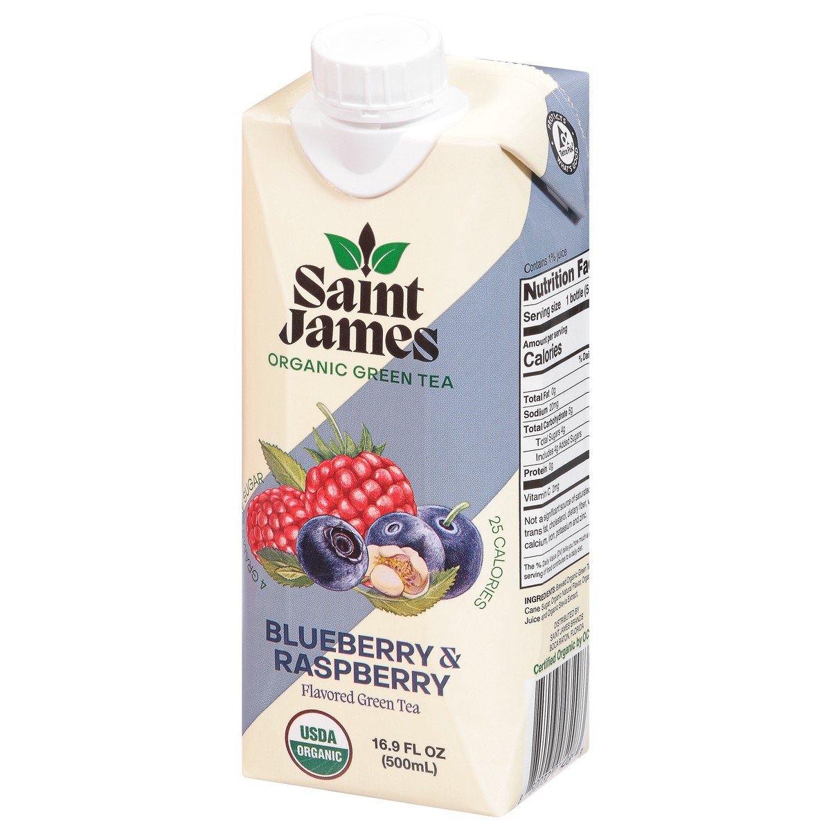 slide 6 of 13, Saint James Organic Blueberry & Raspberry Green Tea - 16.9 fl oz, 16.9 fl oz