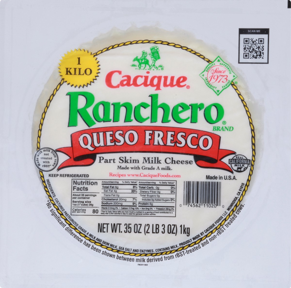 slide 7 of 12, Cacique Ranchero Part Skim Milk Queso Fresco Cheese 35 oz, 35 oz