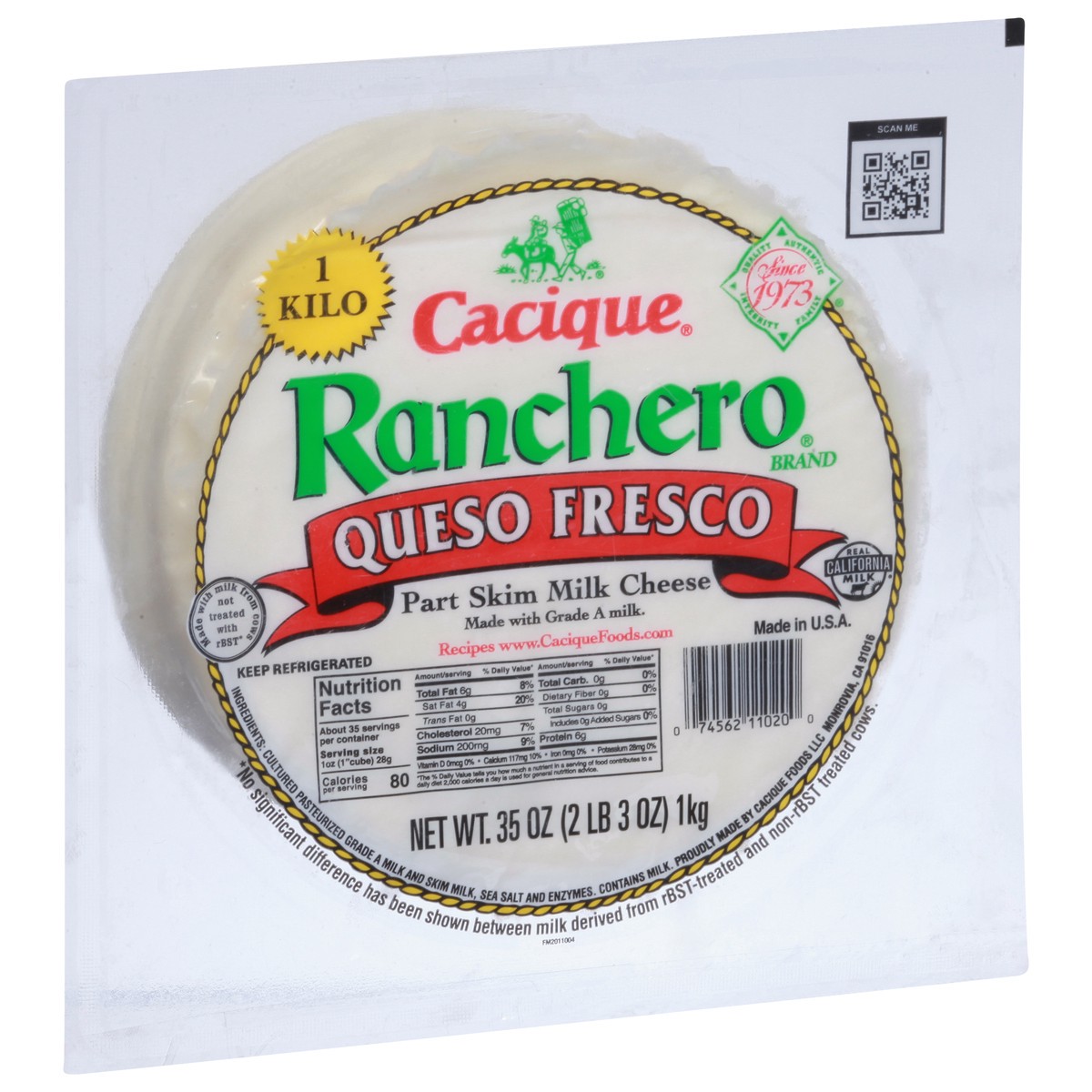 slide 10 of 12, Cacique Ranchero Part Skim Milk Queso Fresco Cheese 35 oz, 35 oz