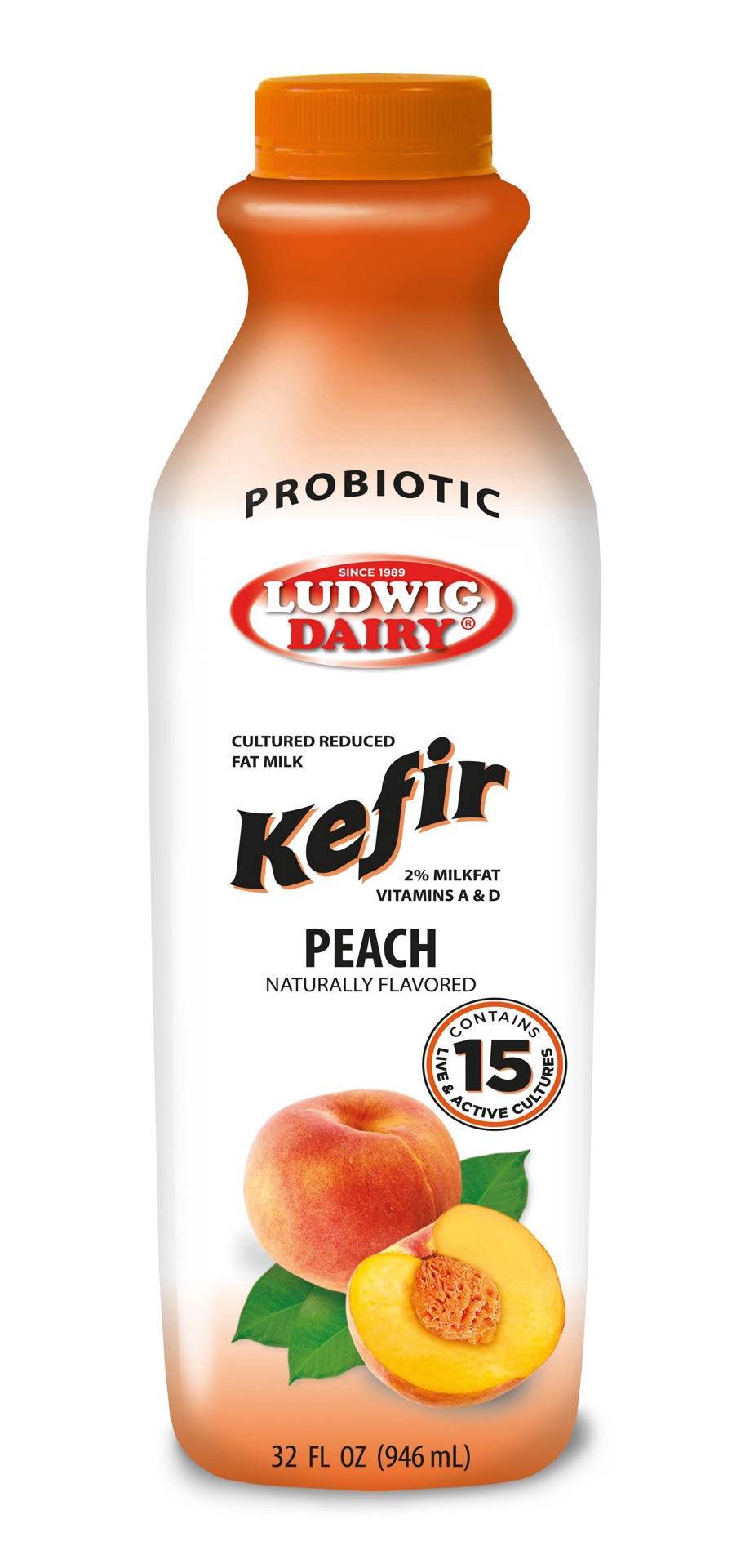 slide 1 of 1, Ludwig Dairy Peach Probiotic Kefir, 32 oz