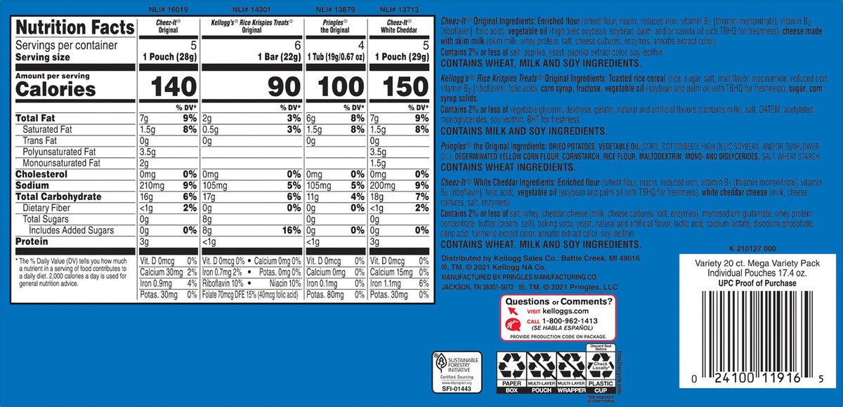 slide 3 of 12, Kellogg's Snacks, Variety Pack, 17.4 oz, 20 Count, 17.4 oz