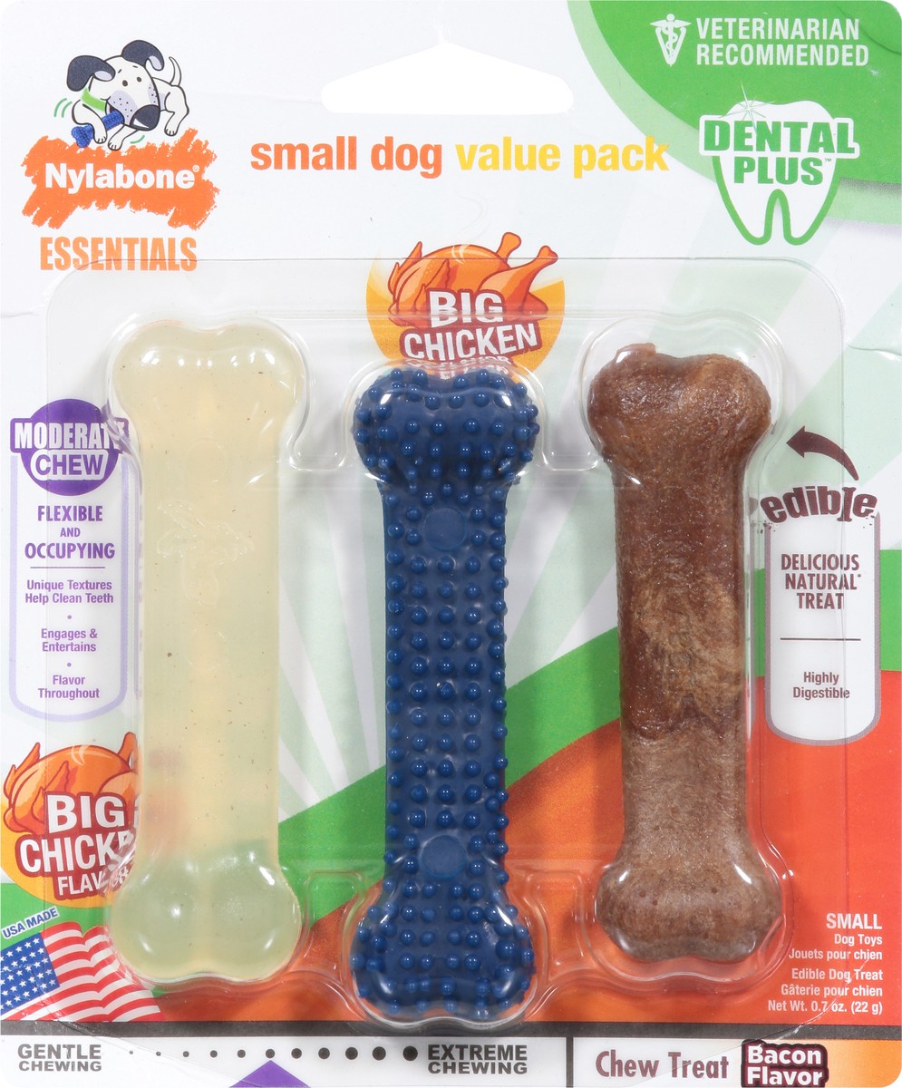 slide 8 of 9, Nylabone Essentials Value Pack Small Dog Big Chicken Flavor, Bacon Flavor Dog Toy Value Pack 0.7 oz, 0.7 oz