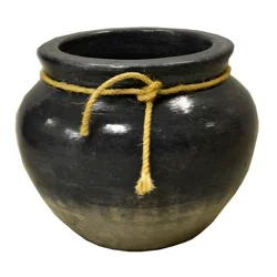 Blue Orange Pottery Clay Roped Bean Pot Planter