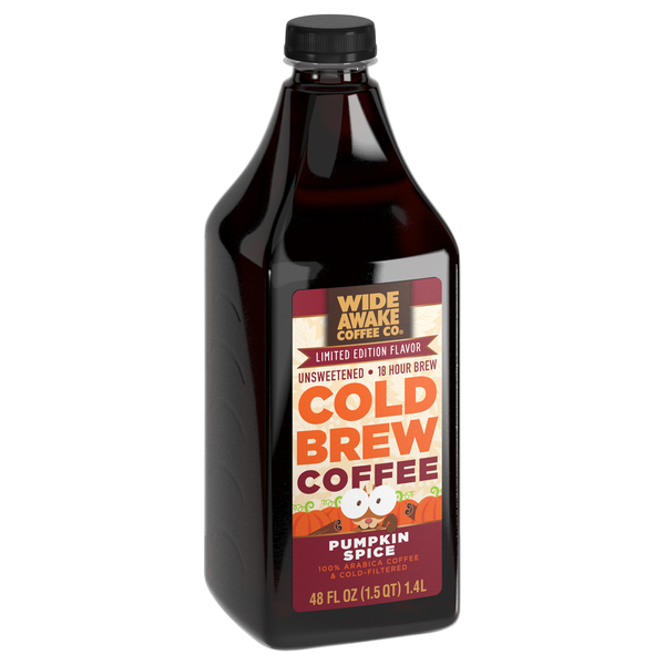 slide 1 of 1, Wide Awake Coffee Co., Cold Brew, Pumpkin Spice, Unsweetened, 100% Arabica Coffee - 48 fl oz, 48 fl oz