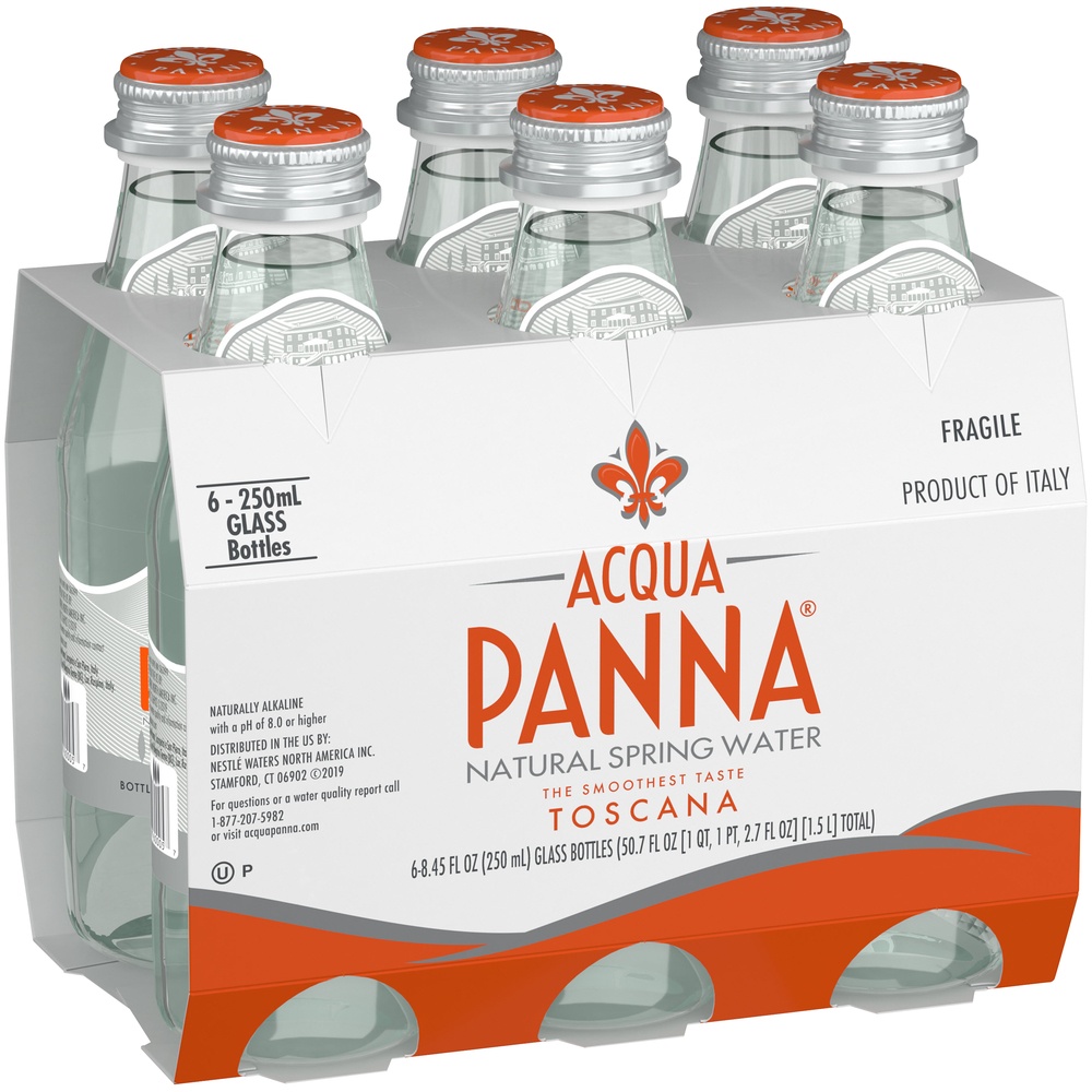 slide 2 of 5, Acqua Panna Natural Spring Water, 8.45 fl oz glass water bottles (6 pack), 50.7 oz
