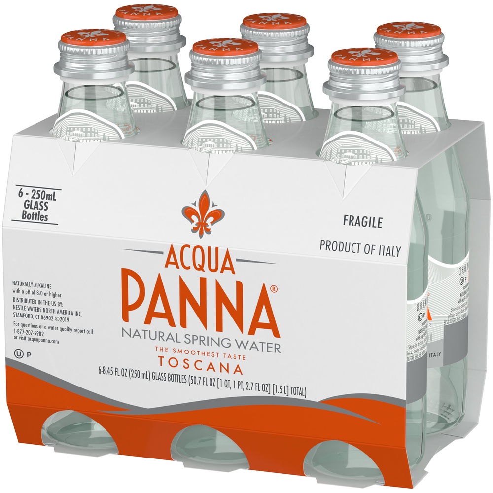 slide 3 of 5, Acqua Panna Natural Spring Water, 8.45 fl oz glass water bottles (6 pack), 50.7 oz
