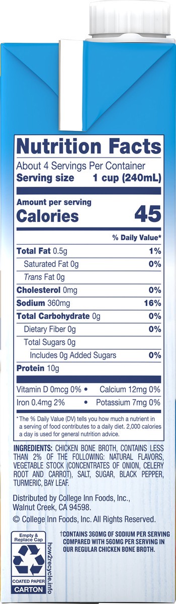 slide 10 of 12, College Inn Less Sodium Chicken Bone Broth 32 oz Carton, 32 oz