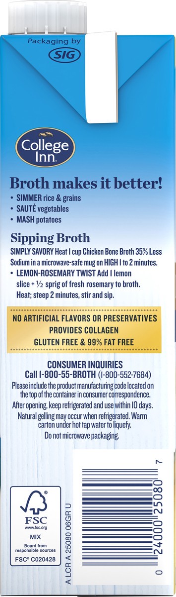 slide 12 of 12, College Inn Less Sodium Chicken Bone Broth 32 oz Carton, 32 oz