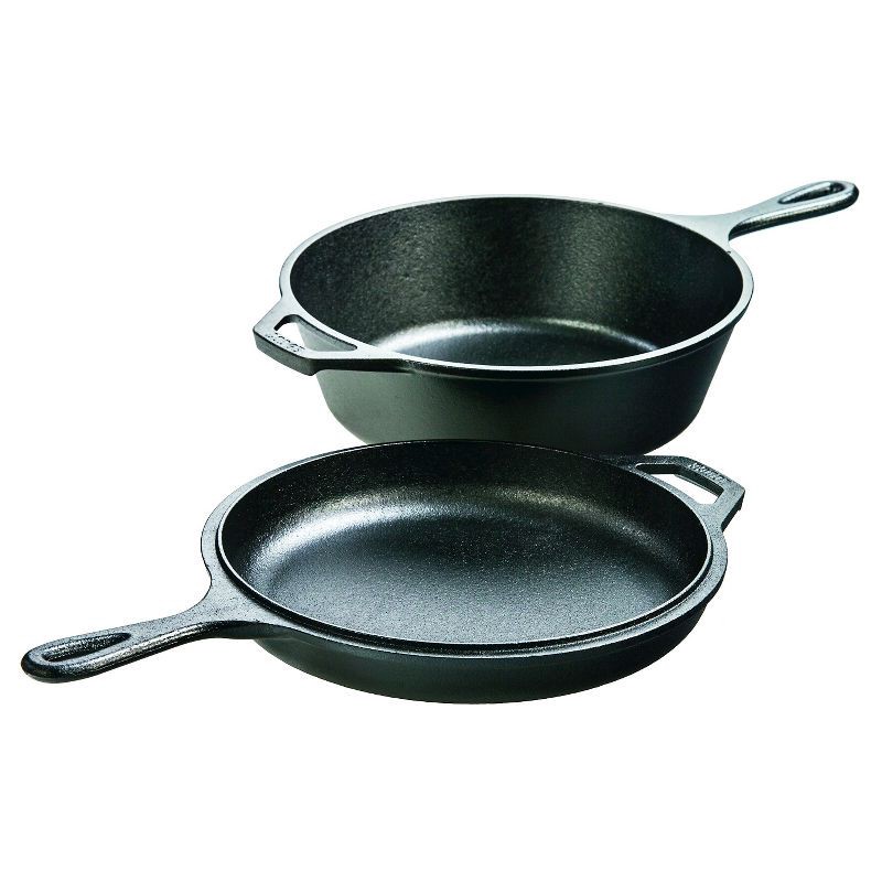 slide 1 of 3, Lodge 3.2qt Cast Iron Combo Cooker: Skillet & Frying Pan Set, 10.25" Diameter, Gas & Electric Compatible, 3.2 qt