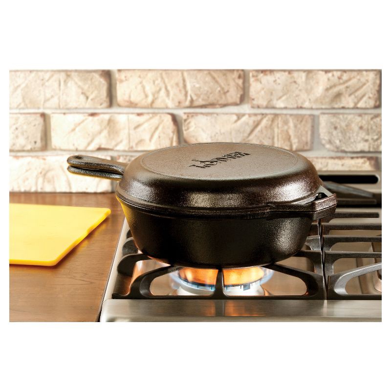 slide 3 of 3, Lodge 3.2qt Cast Iron Combo Cooker: Skillet & Frying Pan Set, 10.25" Diameter, Gas & Electric Compatible, 3.2 qt