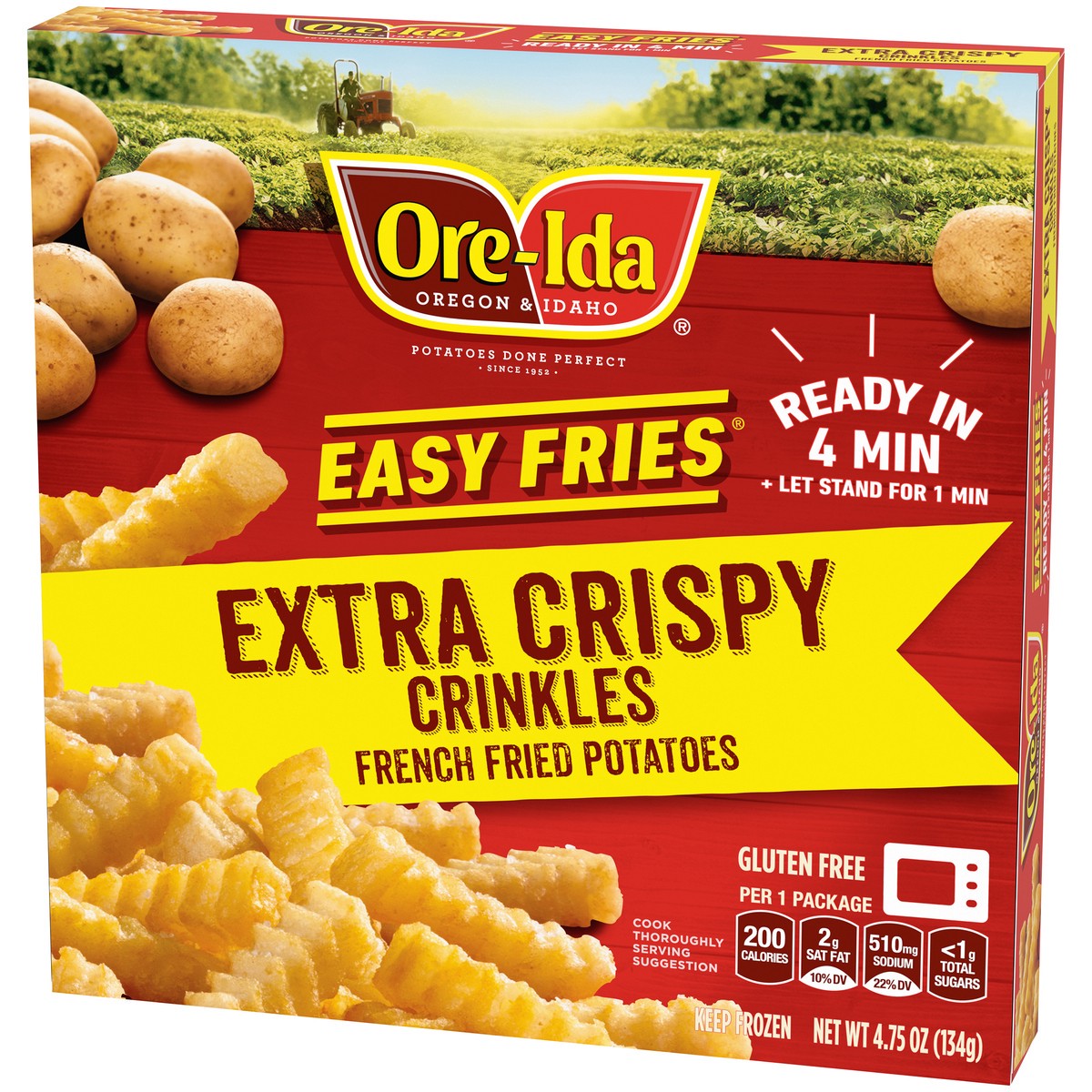 slide 7 of 14, Ore-Ida Ready in 5 Extra Crispy Crinkles French Fries Fried Microwavable Frozen Potatoes, 4.75 oz Box, 4.75 oz