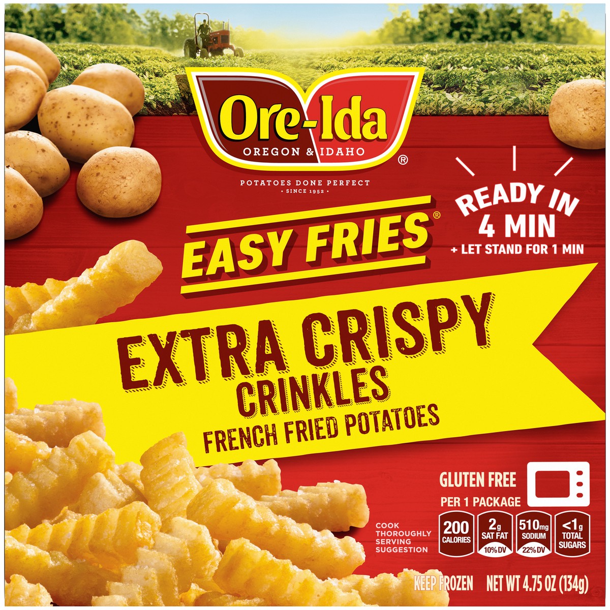 slide 5 of 14, Ore-Ida Ready in 5 Extra Crispy Crinkles French Fries Fried Microwavable Frozen Potatoes, 4.75 oz Box, 4.75 oz