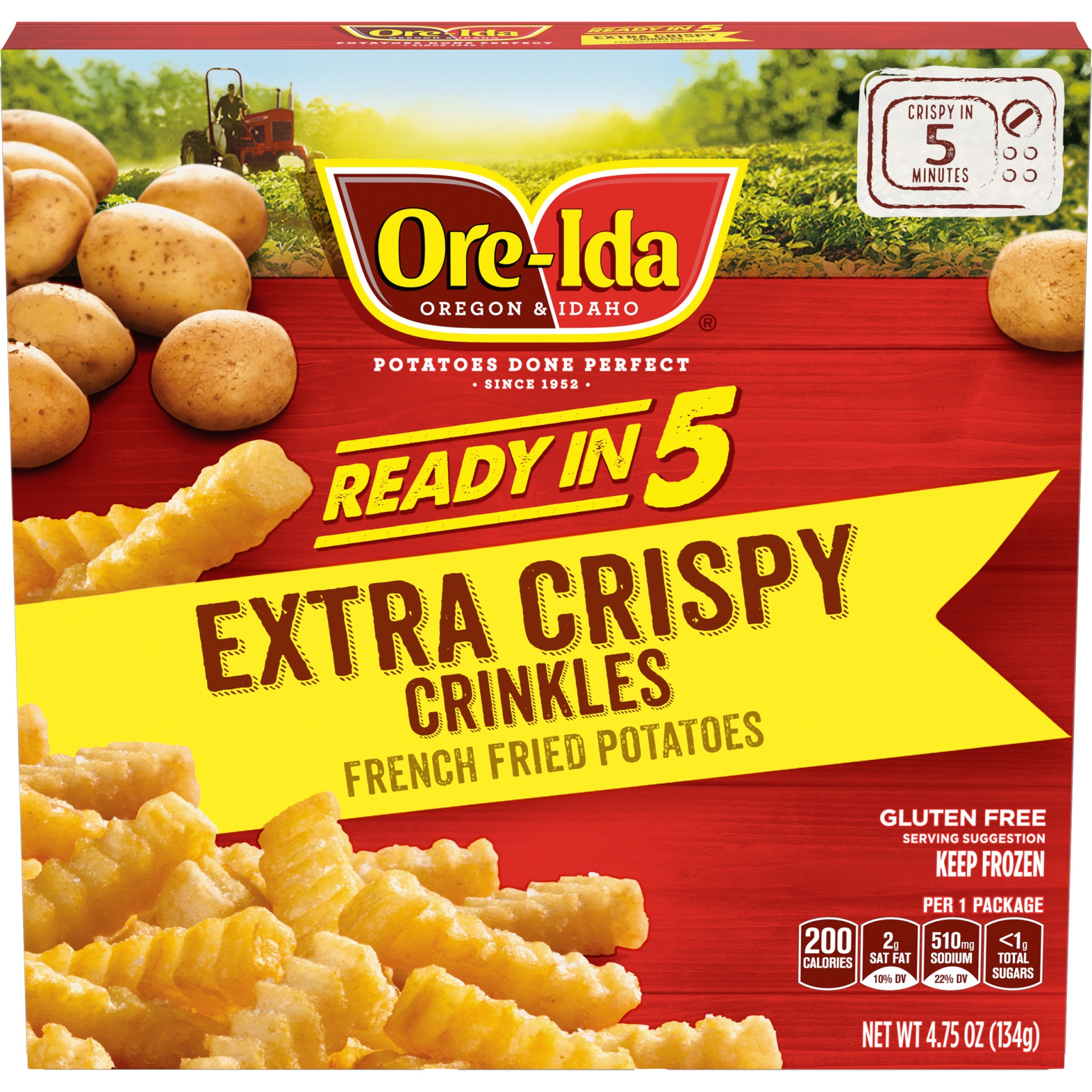 slide 1 of 6, Ore-Ida Ready in 5 Extra Crispy Crinkles French Fries Fried Microwavable Frozen Potatoes, 4.75 oz