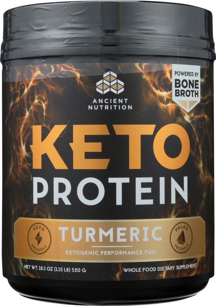 slide 1 of 1, Ancient Nutrition Turmeric Keto Protein Powder, 18.3 oz