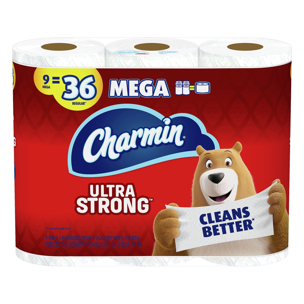 slide 5 of 6, Charmin Ultra Strong Bath Tissue Mega 9Ct, 280 sq ft