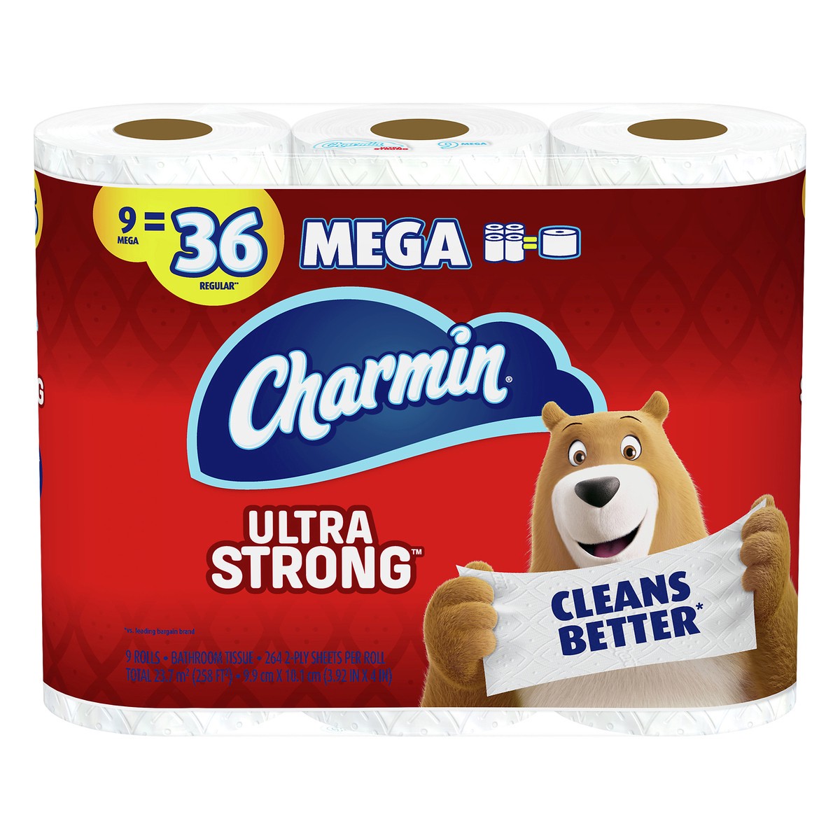 slide 1 of 6, Charmin Ultra Strong Bath Tissue Mega 9Ct, 280 sq ft