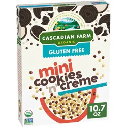 Cascadian Farm Organic Mini Cookies 'n' Crème, Gluten Free Cereal, Made with Whole Grain, Non-GMO, 10.7 oz