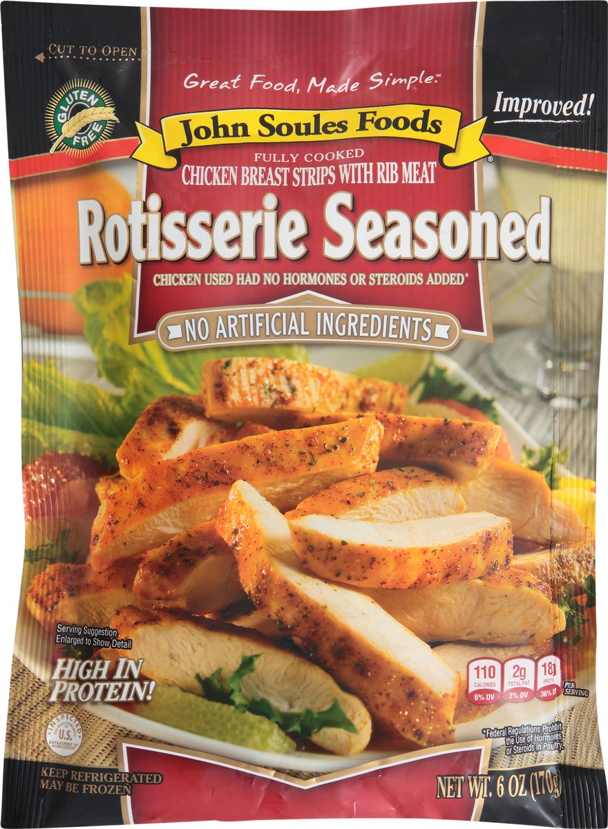 slide 4 of 7, John Soules Foods Rotisserie Seasoned Chicken​​ Breast Strips 6 OZ Bag, 6 oz