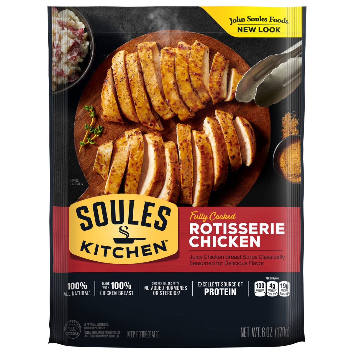 slide 1 of 7, Soules Kitchen John Soules Foods Seasoned Rotisserie Chicken, 6 oz, Refrigerated, 6 oz