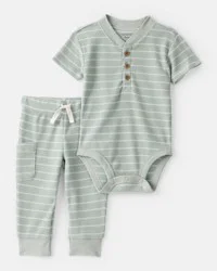 Carters Baby Boy Stripe Thermal Bodysuit & Pant Set - Green Green NB