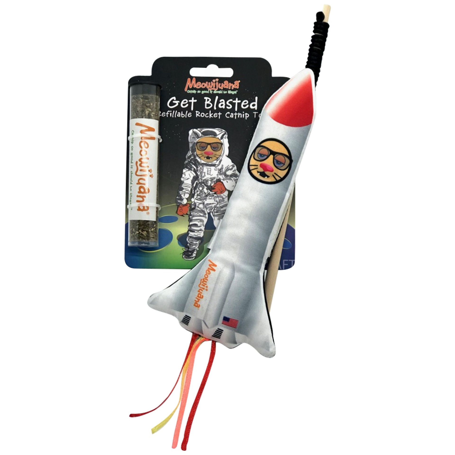 slide 1 of 1, Meowijuana Get Blasted Refillable Rocket with Wand Cat Toy, MED