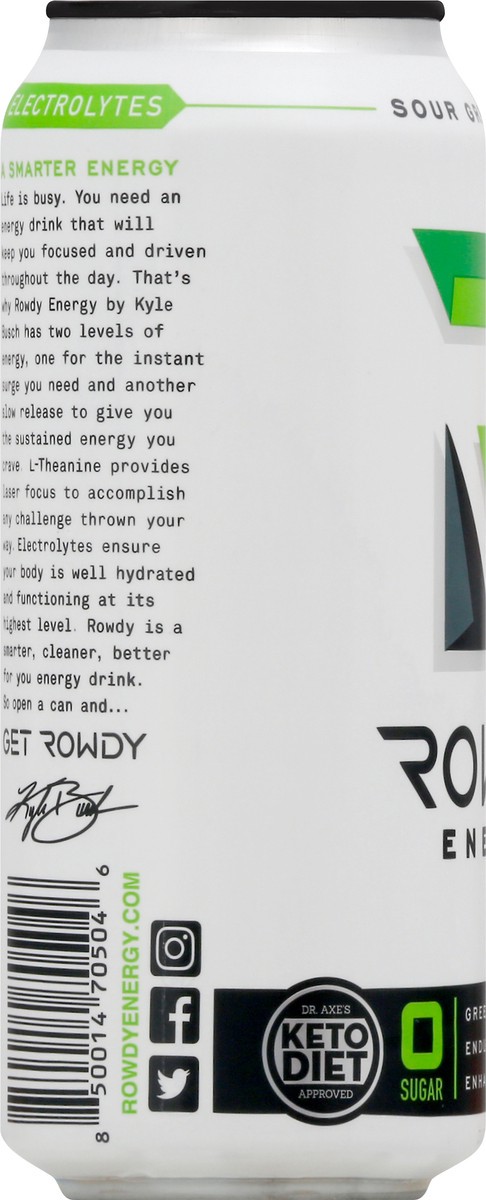 slide 8 of 12, Rowdy Energy Sour Green Apple Energy Drink 1 ea, 1 ct