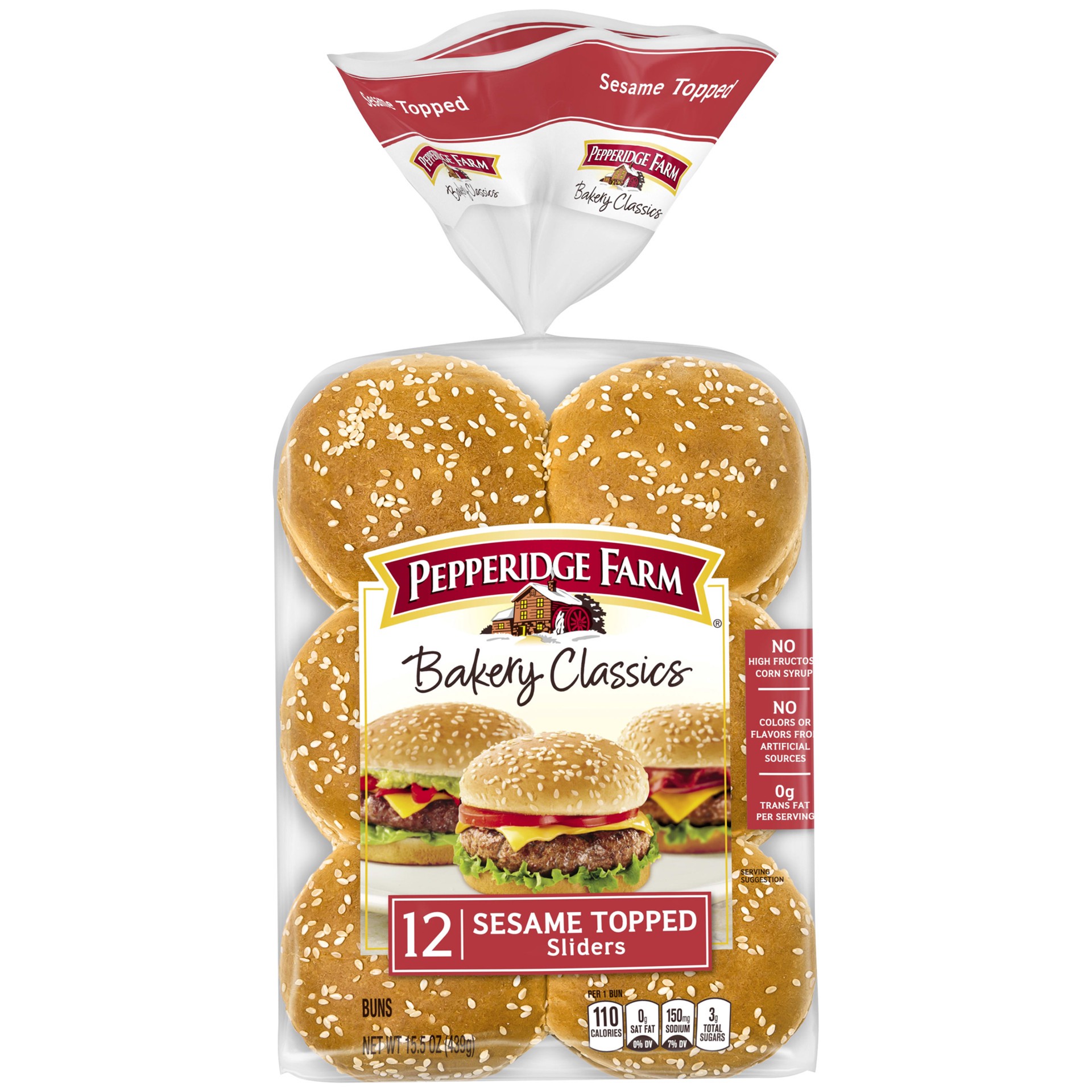 slide 1 of 5, Pepperidge Farm Bakery Classics Sesame Topped Slider Buns, 15.5 oz. Bag, 12-pack, 12 ct