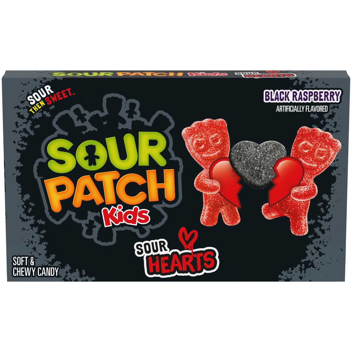 slide 3 of 14, SOUR PATCH KIDS Sour Hearts Black Raspberry Soft & Chewy Candy, Valentines Day Candy, 3.08 oz, 3.09 oz