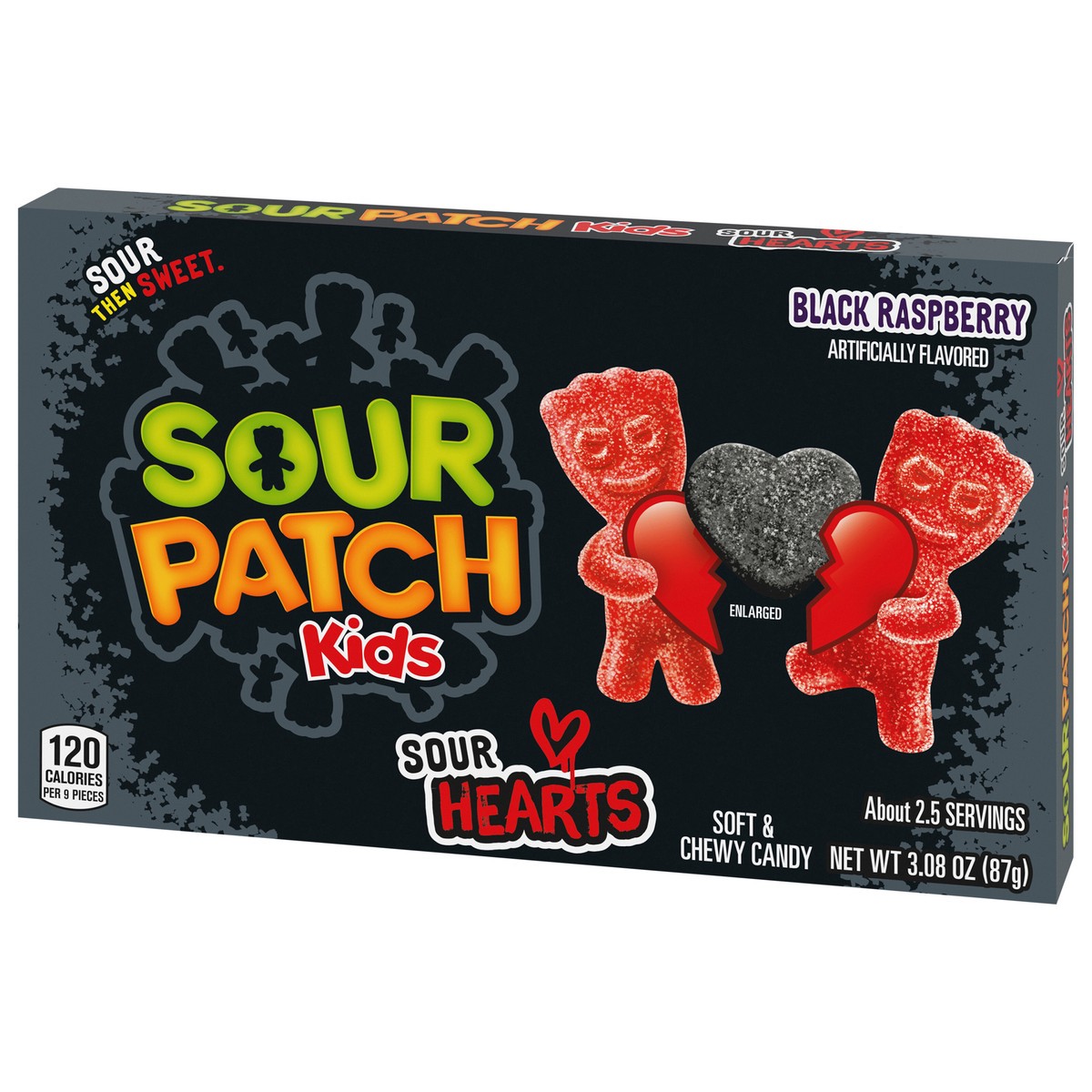 slide 13 of 14, SOUR PATCH KIDS Sour Hearts Black Raspberry Soft & Chewy Candy, Valentines Day Candy, 3.08 oz, 3.09 oz