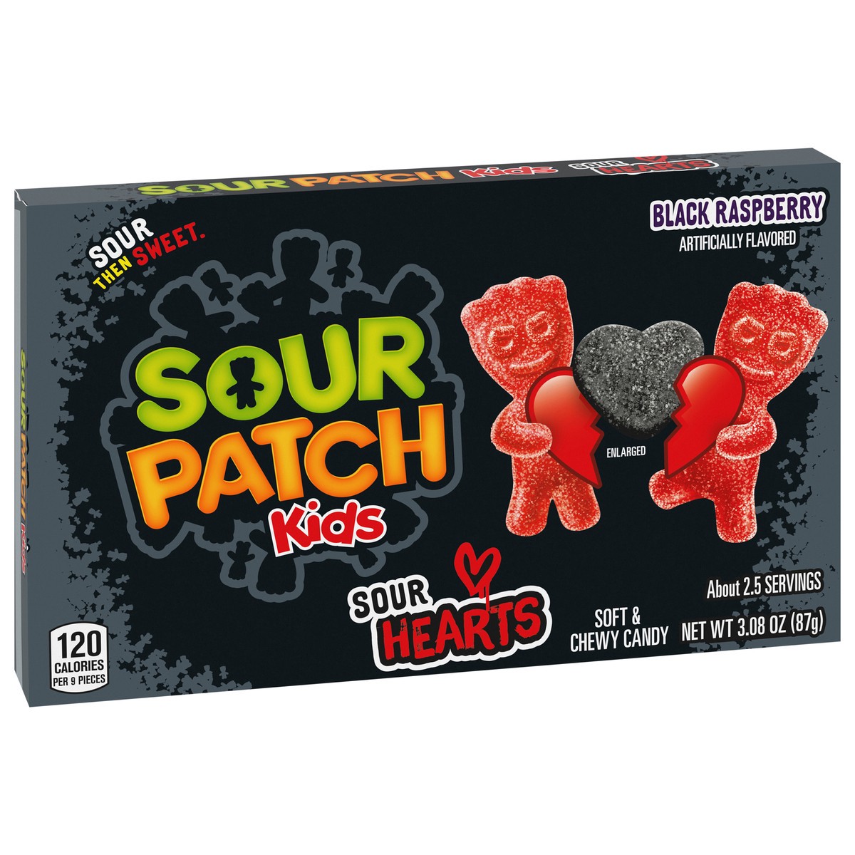 slide 4 of 14, SOUR PATCH KIDS Sour Hearts Black Raspberry Soft & Chewy Candy, Valentines Day Candy, 3.08 oz, 3.09 oz