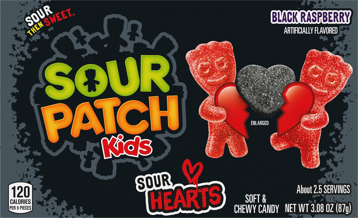 slide 7 of 14, SOUR PATCH KIDS Sour Hearts Black Raspberry Soft & Chewy Candy, Valentines Day Candy, 3.08 oz, 3.09 oz