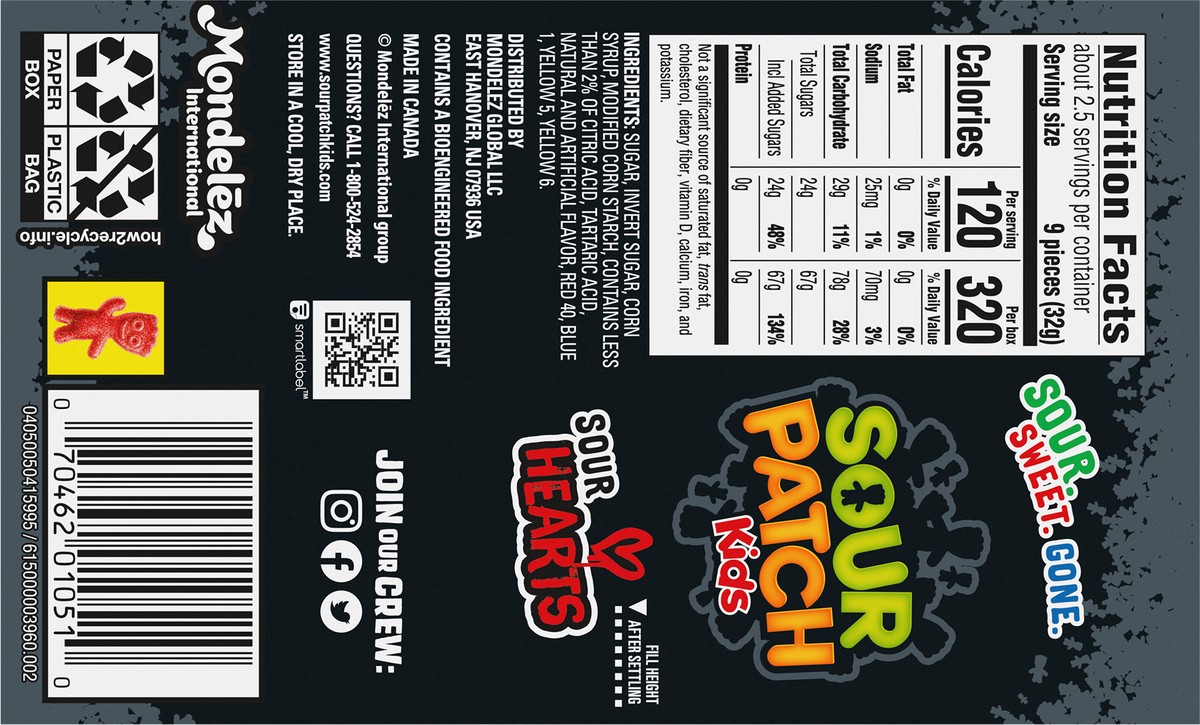 slide 11 of 14, SOUR PATCH KIDS Sour Hearts Black Raspberry Soft & Chewy Candy, Valentines Day Candy, 3.08 oz, 3.09 oz