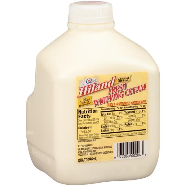 slide 1 of 1, Hiland Dairy Fresh Whipping Cream Jug, 1 qt