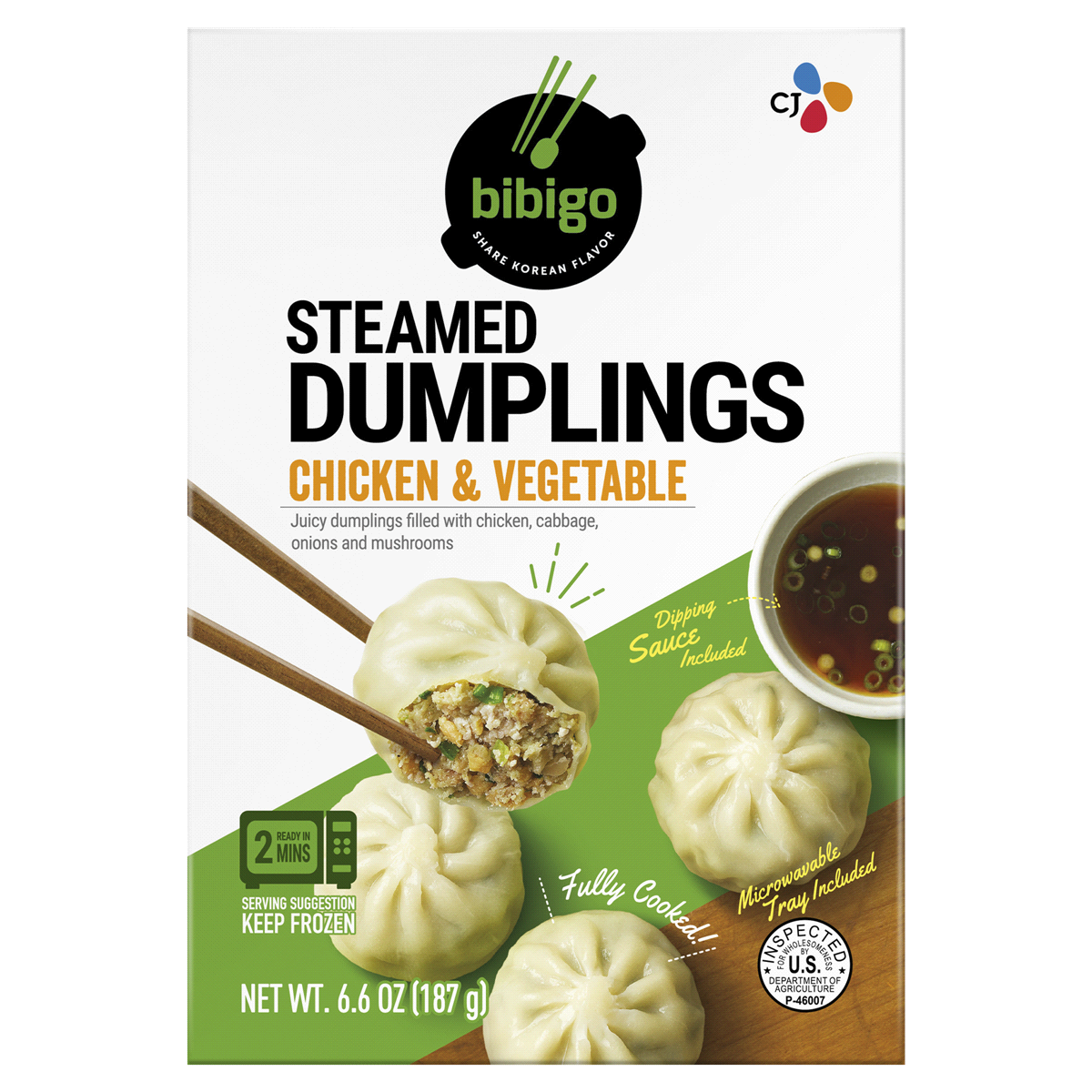 slide 1 of 1, Bibigo Chicken & Vegetable Steamed Dumplings, 6.6 oz