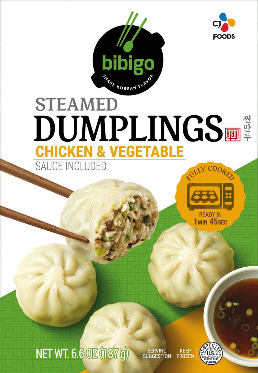 slide 12 of 13, Bibigo Chicken & Vegetable Steamed Dumplings, 6.59 oz