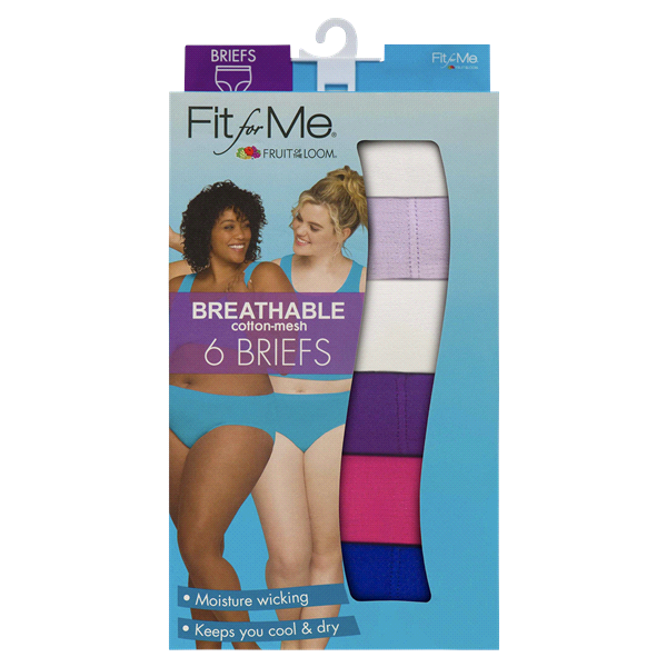 slide 1 of 1, Fruit of the Loom Women's Plus Fit for Me Breathable Cotton-Mesh Brief Underwear, Size: 12, 6 ct