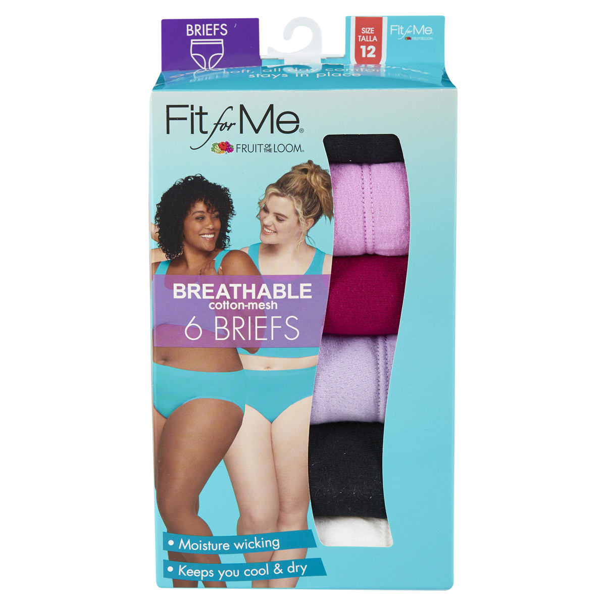 slide 1 of 1, Fruit of the Loom Women's Plus Fit for Me Breathable Cotton-Mesh Brief Underwear, Size: 12, 6 ct