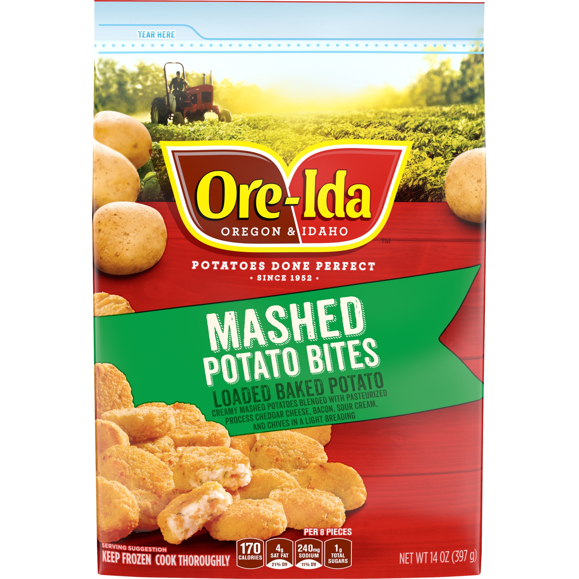 slide 1 of 6, Ore-Ida Baked Loaded Mashed Potato Bites Frozen Snacks, 22 oz