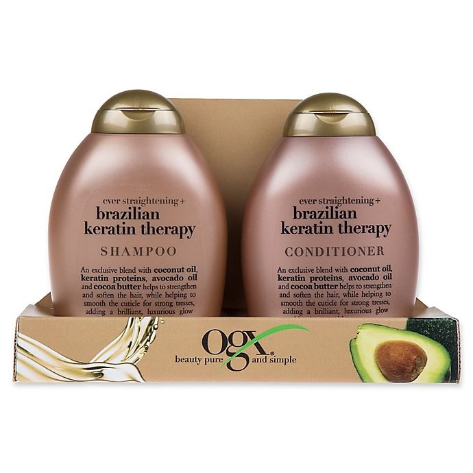 slide 1 of 2, OGX Value Ever Straight Brazilian Keratin Therapy Shampoo and Conditioner, 2 ct