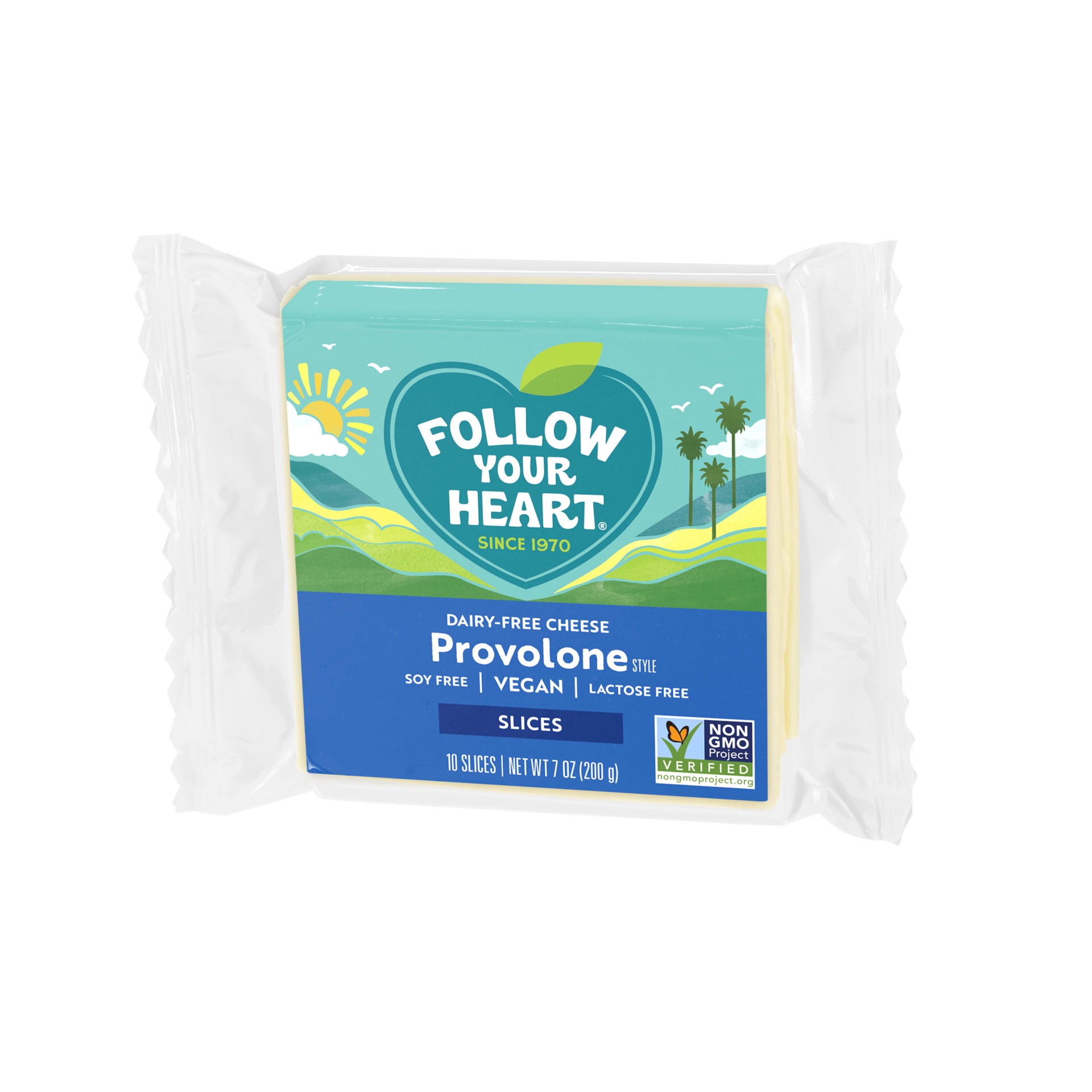 slide 3 of 5, Follow Your Heart Dairy Free Cheese, Provolone Style Slices, Non-GMO, Gluten Free, Lactose Free, Vegan, Plant Based Cheese that''s Great on Sandwiches or Beautifully Melty for Nachos, 10 Ct, 7 OZ Pack, 7 oz