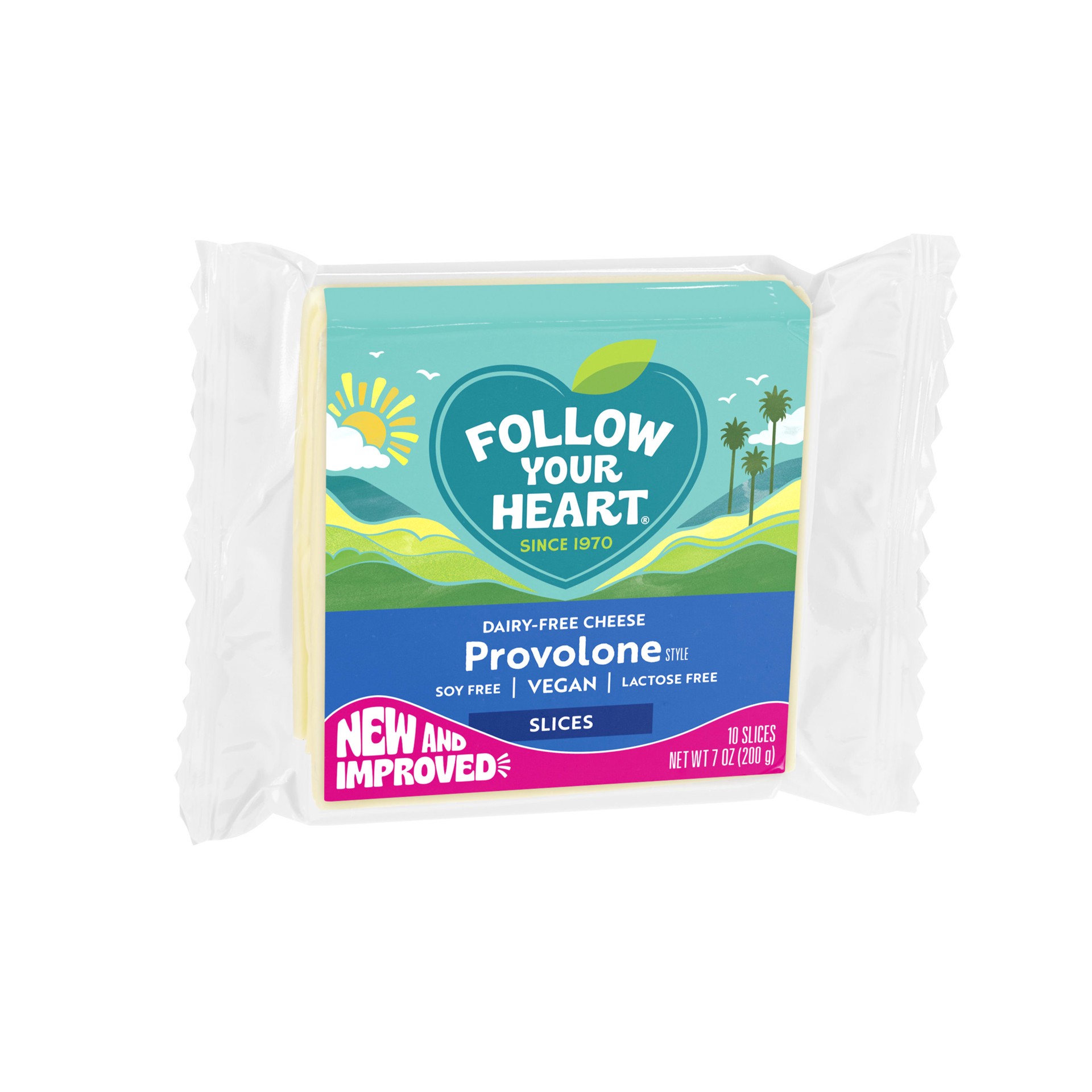 slide 4 of 5, Follow Your Heart Dairy Free Cheese, Provolone Style Slices, Non-GMO, Gluten Free, Lactose Free, Vegan, Plant Based Cheese that''s Great on Sandwiches or Beautifully Melty for Nachos, 10 Ct, 7 OZ Pack, 7 oz