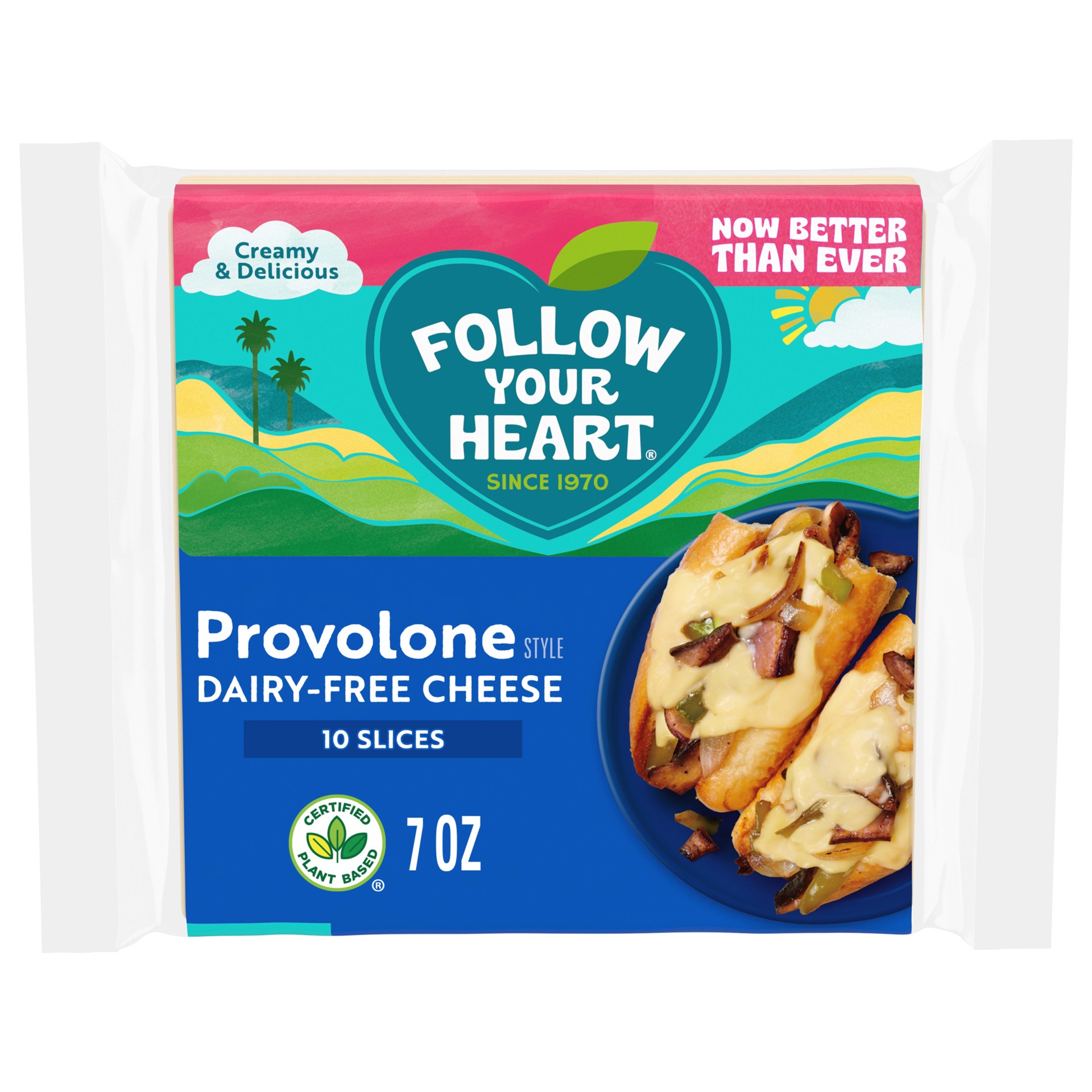 slide 1 of 5, Follow Your Heart Dairy Free Cheese, Provolone Style Slices, Non-GMO, Gluten Free, Lactose Free, Vegan, Plant Based Cheese that''s Great on Sandwiches or Beautifully Melty for Nachos, 10 Ct, 7 OZ Pack, 7 oz