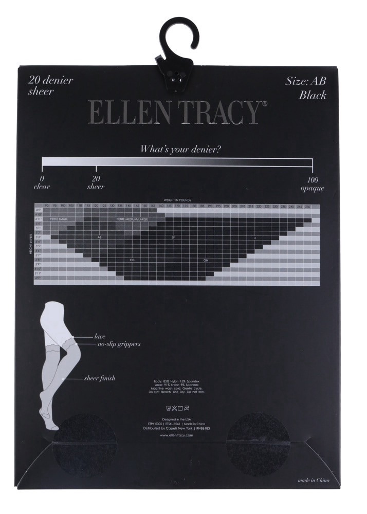 slide 3 of 3, Ellen Tracy 1pk Lace Thigh High Socks - Black, 1 ct