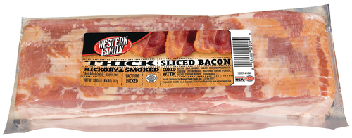 slide 1 of 1, Western Family Thick Sliced Bacon, 20 oz
