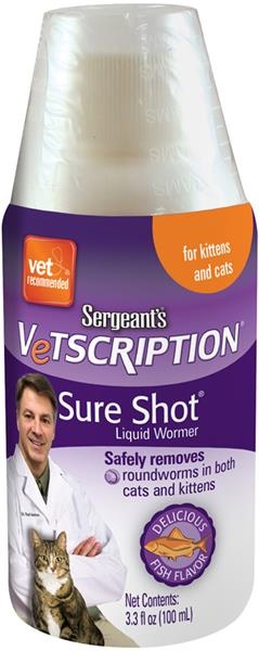 slide 1 of 2, Sergeant's Vetscription Liquid Wormer Removes For Cats Bottle, 3.3 fl oz