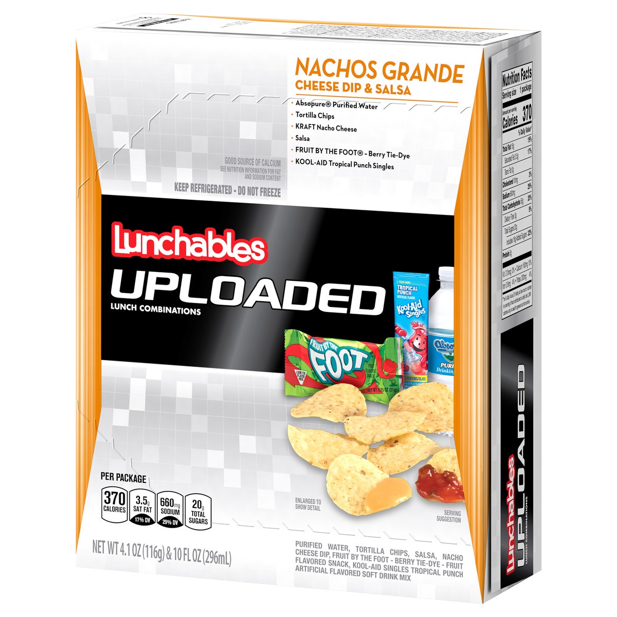 slide 3 of 9, Lunchables Uploaded Nachos Grande with Water, Fruit by the Foot Fruit Rollup Candy & Kool-Aid Tropical Punch Single, 14.1 oz Box, 1 ct