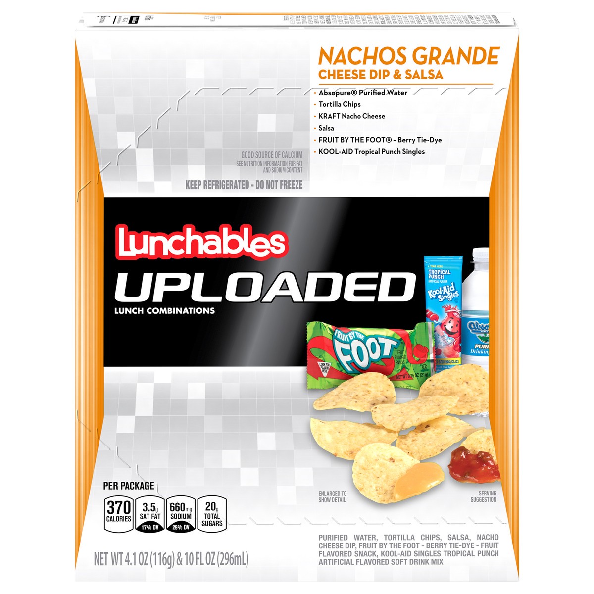 slide 1 of 9, Lunchables Uploaded Nachos Grande with Water, Fruit by the Foot Fruit Rollup Candy & Kool-Aid Tropical Punch Single, 14.1 oz Box, 1 ct